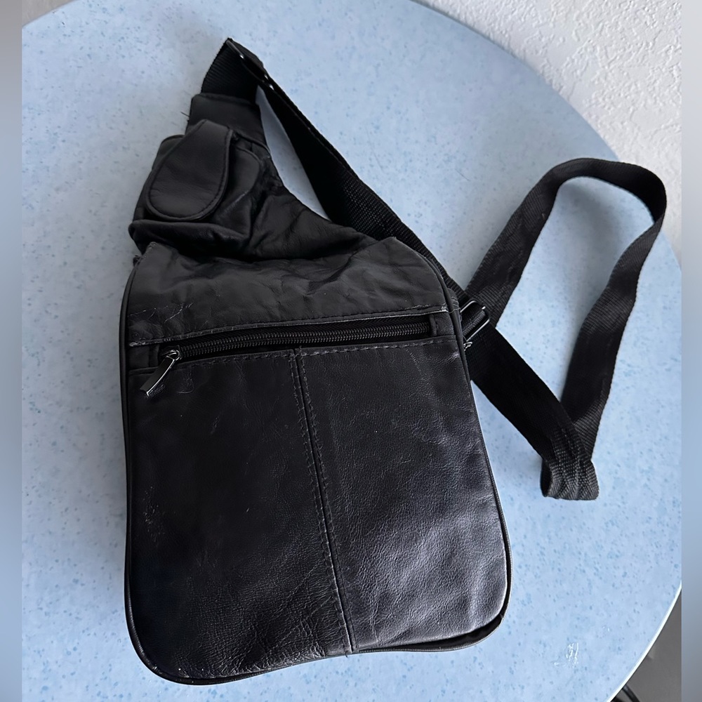 Buxton vintage 90s, Y2K unisex black leather travel crossbody bag